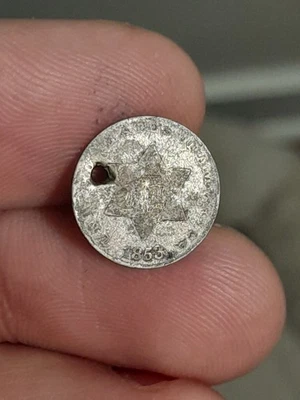 1853 3 Cent Silver Piece (Holed) #2 - Image 1 of 4