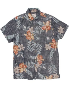 VINTAGE Mens Short Sleeve Shirt Large Navy Blue Floral Cotton Hawaiian CB09 - Picture 1 of 3
