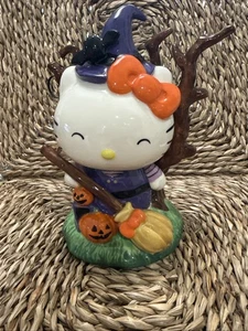 Hello Kitty Halloween Witch Figurine Broom And Pumpkin Ceramic Decor Blue Sky - Picture 1 of 5