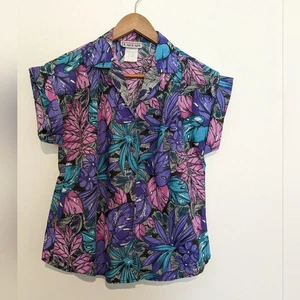 Blusa Top Vintage Años 80 Estampado Tropical S Verano Algodón - Imagen 1 de 5