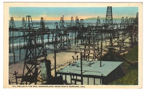 Summerland California First Offshore Oil Wells Wooden Piers Postcard - Picture 1 of 2