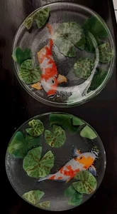 Rare Antique Koi Pond Set (2) Italy Firegläss 100 Signed Art  - Picture 1 of 16