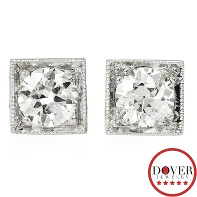 Aretes solitarios geométricos vintage de diamantes y platino de oro de 14 quilates 1,4 gr sin precio base Foto 1 de 4