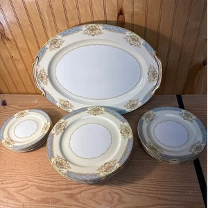 Vintage Noritake Chevonia Platter & Dinner Set Japan Made Pink/Blue Gold Trim - Picture 1 of 9