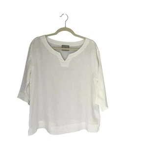 Camicetta Chalet et Ceci 100% lino Lagenlook minimalista estiva top bianco taglia XS - Foto 1 di 7