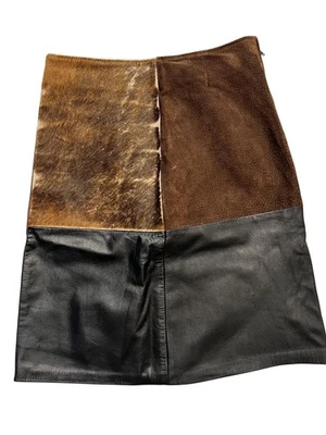 Falda Eladio's Confeccoes Mujer 42 Marrón Negro Cuero Gamuza Retazos Cuero de Vaca Foto 1 de 4