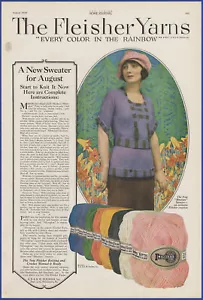 Vintage 1920 FLEISHER YARNS Knitting Crochet Sweater Art Ephemera 120's Print Ad - Picture 1 of 1