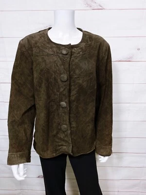 Chico's Womens Jacket Size 3 Brown Snap Button Up Pockets Lined 100% Leather - Image 1 of 4