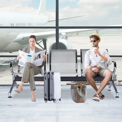 KINBOR 3-seat Waiting Room Chair Office Reception Airport Clinic Guest Bench Silver