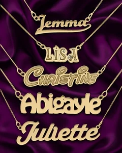 PERSONALISIERTE Halskette 9 kt Gold, Groovy, Cartoon-Schriften für Mädchen, Frau, Geburtstag - Bild 1 von 15