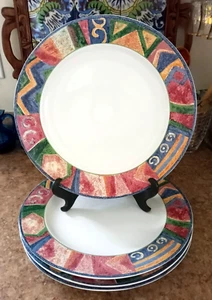 Furio MESA Set of 4 Dinner Plates MALAGA Sakura GEOMETRIC Southwestern FAST SHIP - Picture 1 of 8