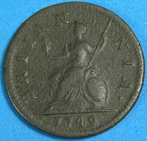 UK Great Britain Farthing Copper Coin 1749, George II, Combined Shipping - Picture 1 of 3