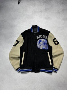 Chaqueta Bomber De Colección Detroit Lions Manga Cuero Años 90 Logo Grande Talla M Rara - Imagen 1 de 14