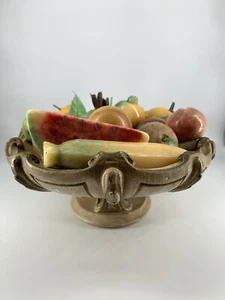 Vintage Alabaster Marble Stone Fruits & Vegetables with Large Bowl, 22 Pieces - Picture 1 of 24