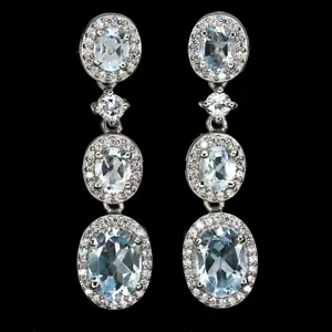 Sommer 925 Silber Ohrringe Oval Blauer Topas 8x6mm Weiß Topas Edelstein Schmuck - Bild 1 von 10