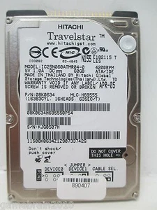 Hitachi IC25N060ATMR04-0 (Model) p/n 08K0634 60GB 2.5" IDE HDD - SOLD AS IS - Afbeelding 1 van 1