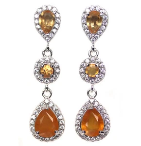 Heated 6X7mm Yellow Sapphire Citrine Cubic-Zirconia Earrings Silver 925 Sterling - Picture 1 of 5