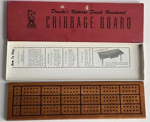Vtg Drueke's Natural Finish Hardwood Cribbage Board w/Box Instructions - Picture 1 of 8
