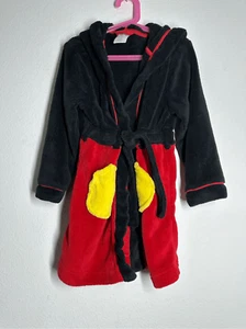DISNEY Mickey Mouse Kids Fleece Robe Size 5/6 Belted Mickey Mouse Ears Hooded - Picture 1 of 12