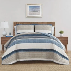 Nautica Ridgeport blau Baumwolle wendbar 3 Stück Quilt Set, Full/Queen - Bild 1 von 1