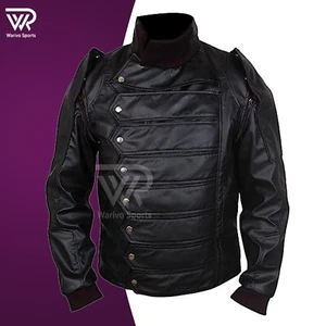 Captain America's Winter Soldier Bucky Barnes Black Real Leather Cosplay Jacket - Picture 1 of 7