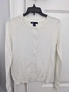 Gap Kids Girl's Cardigan Sweater Size XL 12 White / Gray Polka Dots - Picture 1 of 7