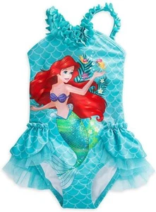 Disney Store Princess Little Mermaid Ariel 1PC Deluxe Swimsuit Girl Size 5/6 7/8 - Picture 1 of 2