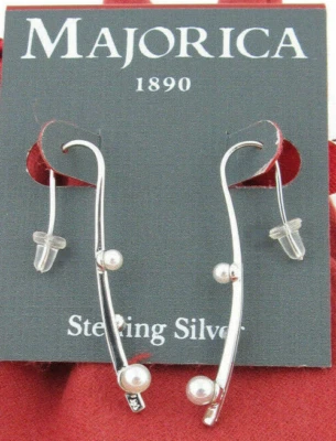 $80 MAJORICA Sterling Silver Imitation Pearl Linear Drop Earrings New - Image 1 of 4