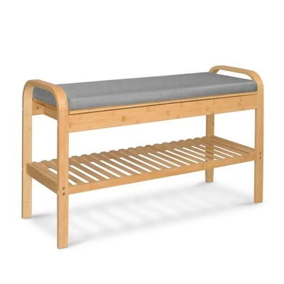 Scarpiera in bambù con panca e panca per scarpe a 1 livello con cuscino - Immagine 1 di 4