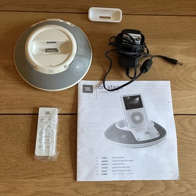 JBL On Stage White Speaker Dock  iPod iPhone  - with Remote & Adapter - Image 1 of 4