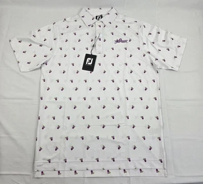 Footjoy Lisle Cocktail Print Golf Polo Mens Medium White Short Sleeve New - Image 1 of 4