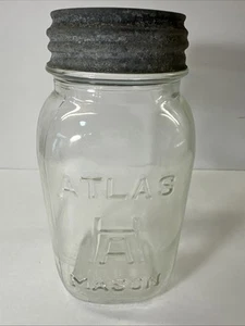 Tarro de albañil vintage cuadrado Atlas transparente H más de un cuarto tapa de zinc Atlas gran tarro #2 - Imagen 1 de 9