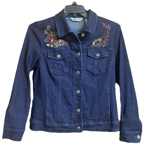 Embroidered Jean Jacket Women’s Size Medium Blue Denim Draper’s & Damon’s - Picture 1 of 10