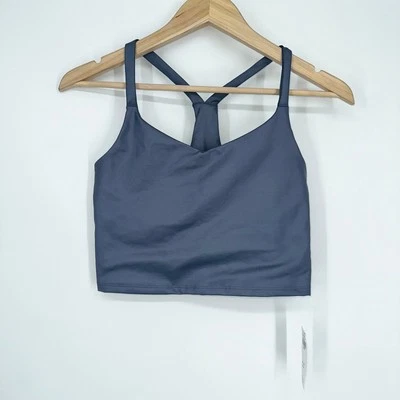 Camiseta sin mangas recortada Abercrombie & Fitch Sheen cuello en V espalda deportiva, azul, talla XS Foto 1 de 4