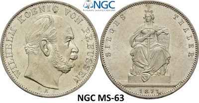 Prussia  NGC MS 63 1 Thaler 1871 Silver Coin Unc Victory Germany Full Luster - Image 1 of 4