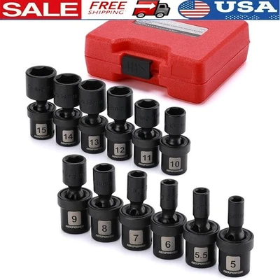 12Pcs Chrome Molybdenum Steel 1/4In Universal Impact Socket Set Flexible Design - Image 1 of 4