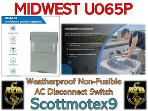 Midwest U065P Weatherproof Non-fusible Pull-Out Disconnect,  60A 240V  AC, 10 hp - Picture 1 of 16