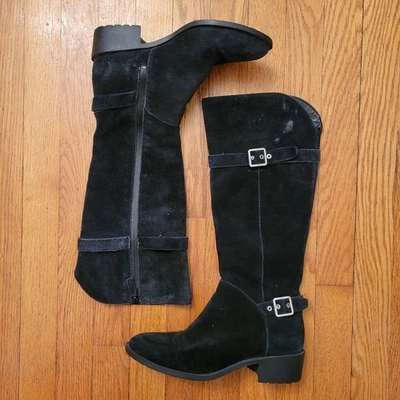 Cole Haan INDIANA Black Suede Waterproof Riding Knee High Boots 7.5 Side Zip - Image 1 of 4