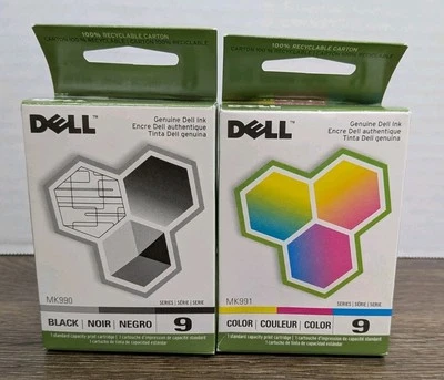 Lot of 2 Dell Series 9 Black MK990 & Color MK991 Ink Cartridges OEM Genuine NEW - Image 1 of 4