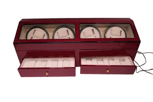 Automatic Rotation 4 Watch Winder 8+8 Cherry Wood Display Case - Picture 1 of 16