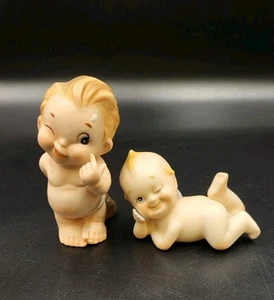 2 Vintage Bisque Porcelain Lefton Kewpie Figurines, One Damaged - Picture 1 of 10