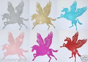FABRIC GLITTER SMALL UNICORN WING HORSE IRON-ON DIY BLING TSHIRT TRANSFER PATCH - Picture 1 of 7