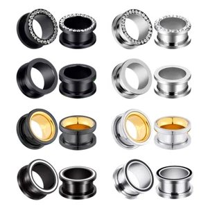 Pair Big Gauge Flesh Tunnels Stainless Steel Earskin Ear Expander Plug Mix Style - Picture 1 of 14