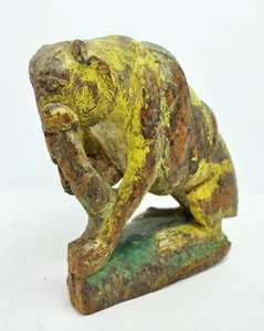 Original Antique Wooden Tiger Figurine Statue Old Hard Wood Hand Carved Painted - Picture 1 of 6