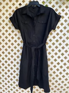 Talbots Baumwolle Plissee Schleife Gürtel Shirt Kleid Größe 2 Petite Marineblau Neu ohne Etikett - Bild 1 von 5