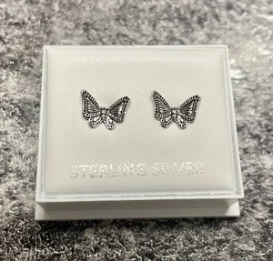 Sterling Silver 925 Butterfly Stud Earrings - Elegant Gift For Women/Girls - Picture 1 of 3