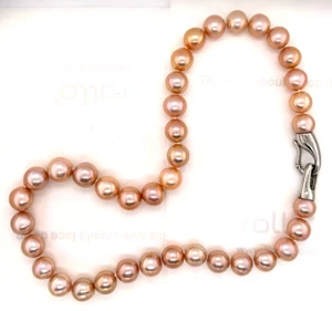 Sterling Silver 925 12MM Peach Pearl Strand 18" Choker Necklace Large Hook Clasp - Picture 1 of 6