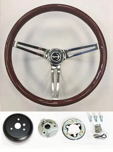 68 69 Road Runner Barracuda Cuda Fury Wood Chrome Steering Wheel High Gloss 15" - Picture 1 of 6