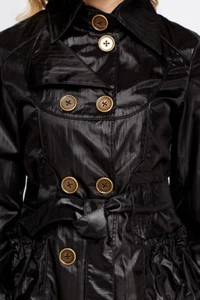 SIZE UK 8 S BLACK SHIMMER PVC FAUX LEATHER LOOK LINED JACKET TRENCH COAT MAC NWT - Picture 1 of 4