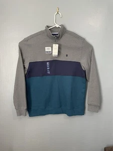 IZOD Advantage Performance Stretch 1/4 Quarter Zip Men Size L Gray Blue Pullover - Picture 1 of 12